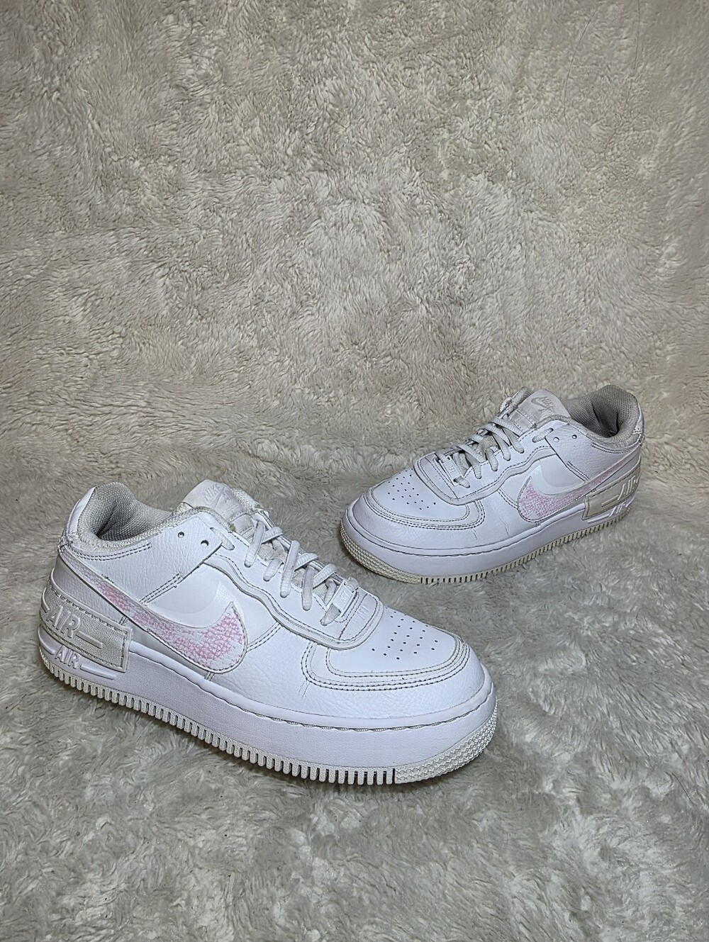 Nike Air Force 1 Shadow Custom Pink Swoosh Sneakers Low Top White EUC Size 9 AF1